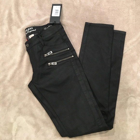 Parasuco Denim - PARASUCO black skinny sheen Moto  jeans